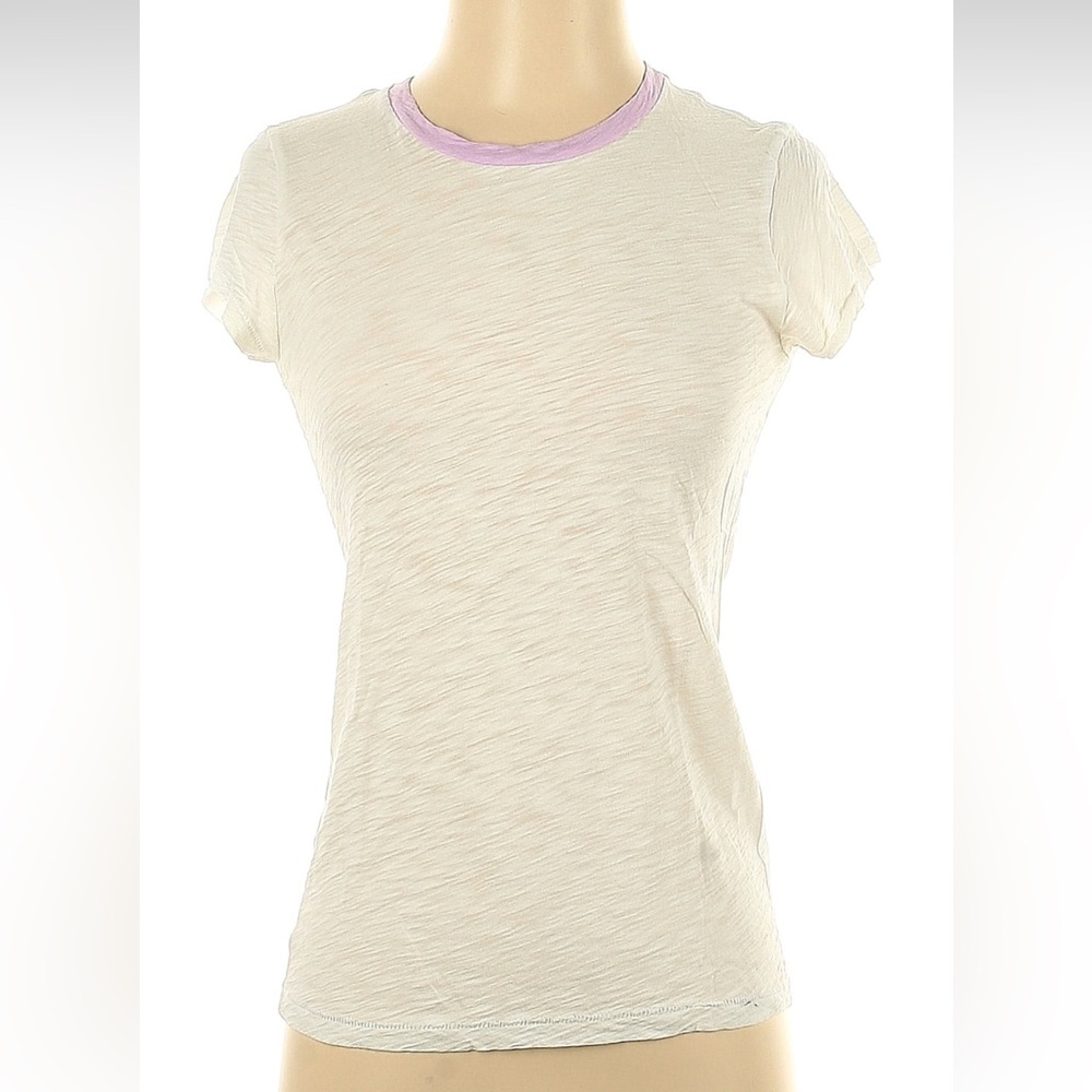 Goldie Cream Tee with Purple Trim